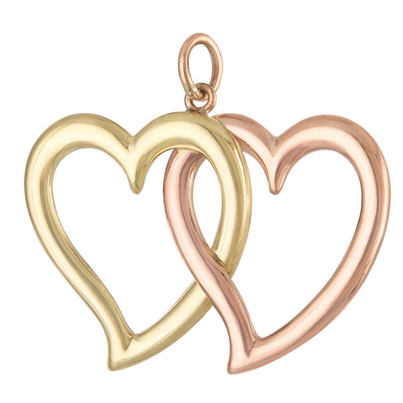 Vintage Yellow & Rose Gold Intertwined Hearts 14k Gold Charm